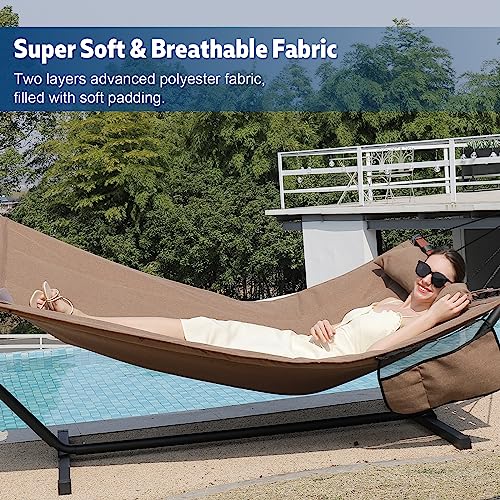 TegerDeger 12FT 2 Person Hammock with V Shaped Spreader Bar -Brown - color: Brown