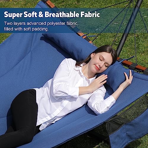 TegerDeger 12FT 2 Person Hammock with V Shaped Spreader Bar -Blue - color: Blue
