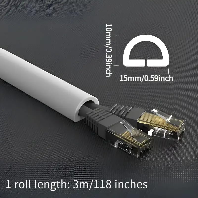 15mm 3M Invisible Adhesive Cable Raceway - Anti-Step Cord Protector Soft Wire Cover with Cap for Wall Home Office Use