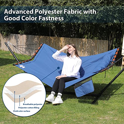 TegerDeger 12FT 2 Person Hammock with V Shaped Spreader Bar -Blue - color: Blue