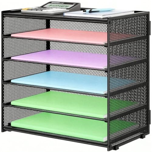 6 Trays Paper Organizer with Handle - Mesh Desk File/Letter Paper Sorter Organizer for Office, Home or School (Black with Closed top) - color: Black 2