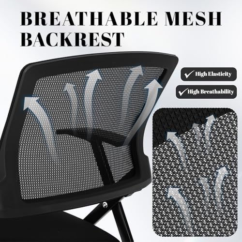 AceOrbit 2 Pcs Foldable Office Chair with PU Wheels Lumbar Support, Armrest, Thick Breathable Mesh Seat Chair for Office Meeting, Conference, Training Room, Black