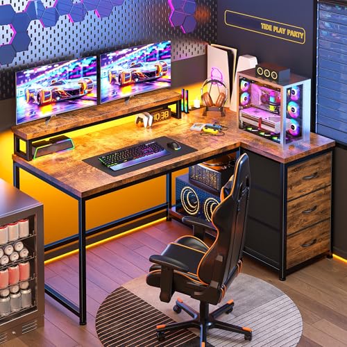 EnHomee 40" L Shaped Computer Desk with 3 Storage Drawers for Teen Room | Small Desk with 3 Storage Drawers; Organize Stationery and Gaming Gear for Tidy Teen Gaming & Home Office, Rustic Brown - color: Rustic Brown, size: 40inch