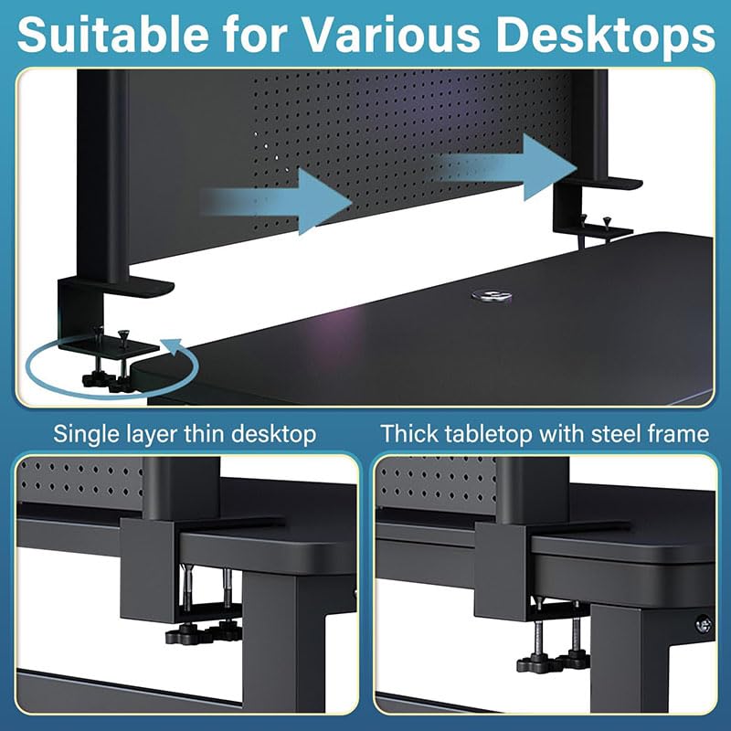 Clamp On Desk Pegboard Shelf - Metal Desktop Organizer Hutch with 2 Shelves | Storage and Display, Desk Add-On Shelf for Office, Dorm Room, Bedroom, Black, 23.6In - size: 23.6"