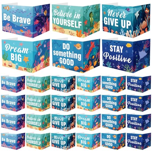 Honoson 24 Pcs Inspirational Privacy Folders for Students | Cardboard Desk Shields with Motivational Words, 6 Designs for Classroom Study, Tri-fold Exam Dividers, Bulk Test Boards - style: Ocean Theme