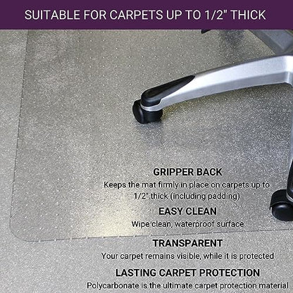 Marvelux 36" x 48" Heavy Duty Polycarbonate Office Chair Mat with Lip for Carpets, 2 Pack, Clear Carpet Protector for Low, Standard and Medium Pile Carpeted Floors, Shipped Flat, Multiple Sizes - size: 36" x 48" (With Lip) 2 Pack