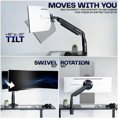 VIVO Aluminum Ultrawide Monitor Stand, Classic, Fits up to 49 inch Computer Screens, Single Articulating Pneumatic Arm, C-Clamp and Grommet Desk Mount, Max VESA 200x100, Black, STAND-V100H - style: Classic