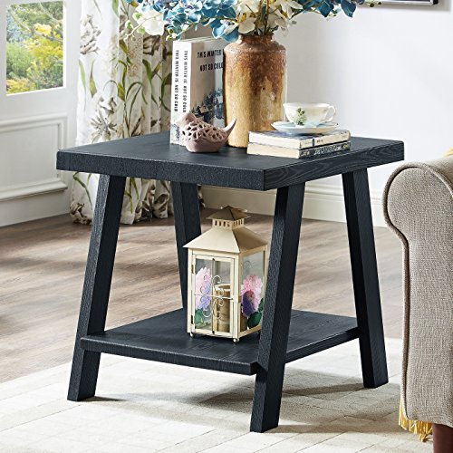 Roundhill Furniture Athens Contemporary Replicated Wood Shelf End Table in Black Finish - color: Black