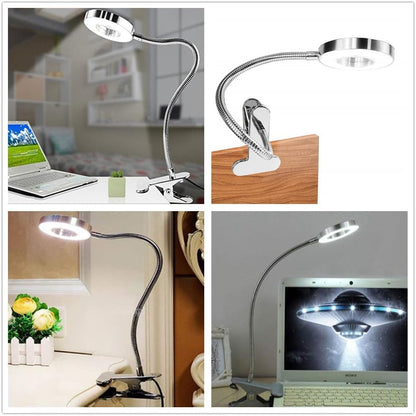 Dimmable 5W LED USB Plug Clip On Light Flexible Gooseneck Reading Lamp for Laptop, Book,Piano,Bed Headboard,Desk, 3 Lighting Colors, 10 Brightness Levels (Silver) - color: Silver