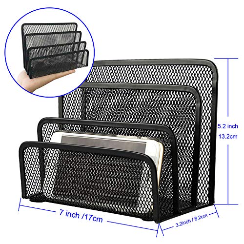 Desk Mail Organizer, File Holder Letter Sorter with 3 Vertical Upright Metal Mesh Compartments Document, Filing, Folders, Mail, Paper Organizer for Home or Office Desktop (2PCS)