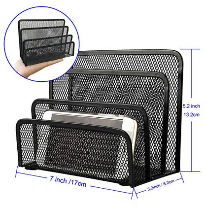 Desk Mail Organizer, File Holder Letter Sorter with 3 Vertical Upright Metal Mesh Compartments Document, Filing, Folders, Mail, Paper Organizer for Home or Office Desktop (2PCS)
