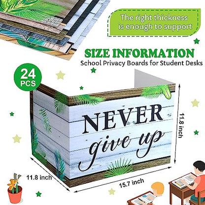 Honoson 24 Pcs Inspirational Privacy Folders for Students | Cardboard Desk Shields with Motivational Words, 6 Designs for Classroom Study, Tri-fold Exam Dividers, Bulk Test Boards - style: Leaves