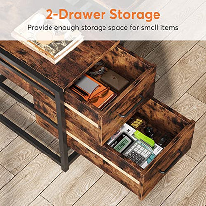 Tribesigns 55 Inch Computer Desk with 2 Drawers and Storage Shelves, Rustic Office Desk with Hutch, Study Writing Gaming Table Laptop Workstation for Home Office (Brown) - color: Brown