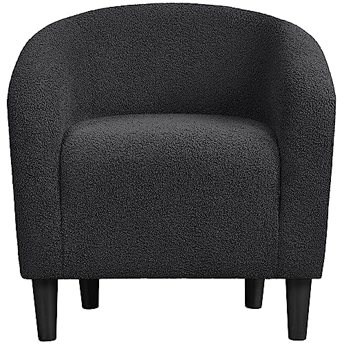 Topeakmart 25.5in Wide Small Sherpa Barrel Accent Chair Bedroom, Dark Gray | Upholstered Furry Armchair, Compact Cozy Barrel Chairs with a Curved Silhouette for Small Spaces, Living Room Bedroom Corner - color: Dark Gray, style: Set of 1