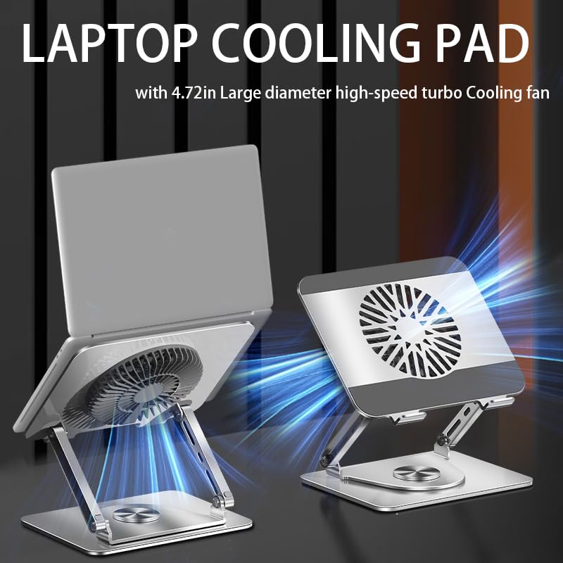 360° Rotating Adjustable Laptop Stand with Cooling Fan, Foldable Dual-Bar Support Height Tilt Angle Cooling Laptop Stand for Desk Pad Laptop Riser Heat Dissipation Stand Fit 10-17.3" Device - color: Dual-Bar Support Version