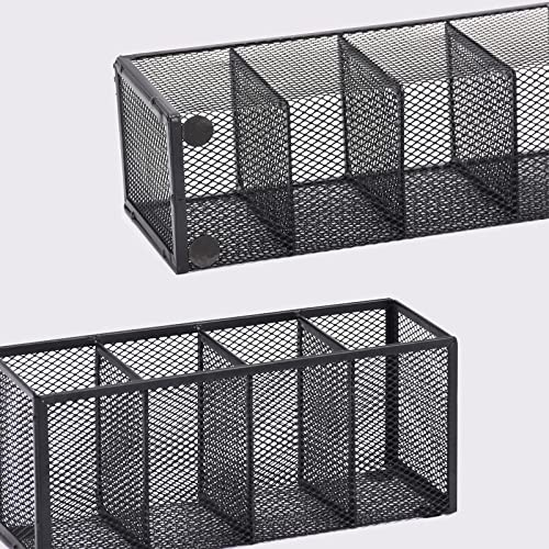 Black Mesh Pen Holder, Metal Desk Organizer Desktop Stationery Office Supplies Acessories Storage Stand, 4 Compartments Pencil Organizer Brushes Holder for Home School Classroom Teachers - size: 4 Grids