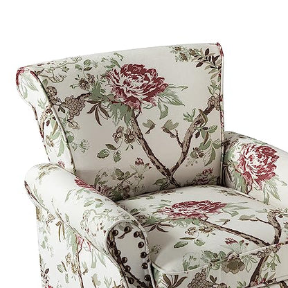 HULALA HOME Traditional Floral Accent Chair with Wood Legs, Black | Comfy Upholstered Armchair Reading Chair with Rolled Armrests, Nailhead Trim, Removable Cushion, for Living Room Bedroom - color: Floral
