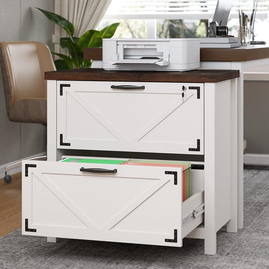 knoworld 2 Drawer File Cabinet with Lock, Wood Filing Cabinets for Home Office, Office Storage Cabinet for Hanging Files Letter/Legal/F4/A4 Size, White - color: White