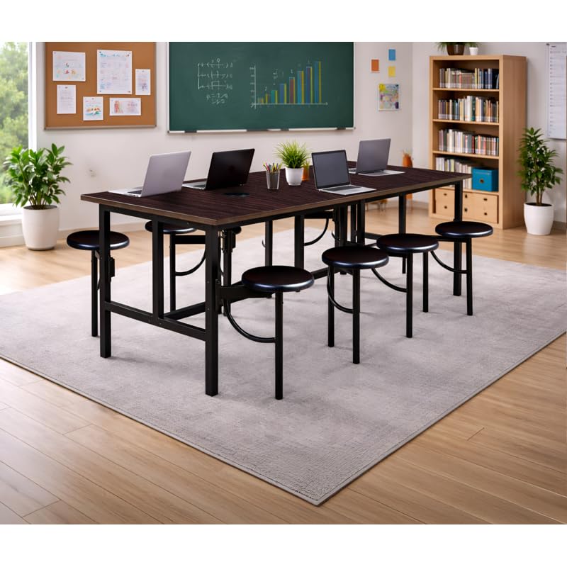 Romig Endure Standing Height Collaborative Table and Chair Set with 8 Pull-Out Swivel Stools, Walnut Top, Walnut Seats, Built-in Power Outlets and USB Charging, Classroom Training Table - color: Walnut/Walnut, size: 8 Seater