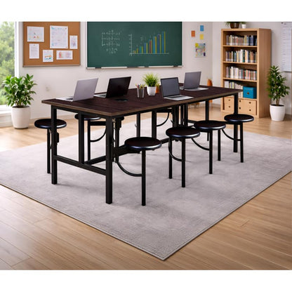 Romig Endure Standing Height Collaborative Table and Chair Set with 8 Pull-Out Swivel Stools, Walnut Top, Walnut Seats, Built-in Power Outlets and USB Charging, Classroom Training Table - color: Walnut/Walnut, size: 8 Seater