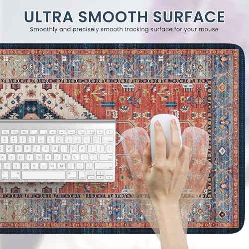 iLeadon Persian Rug Mouse Pad, Large Desk Mat for Keyboard and Mouse | Computer Desk Cover Mat with Smooth Lycra Surface, Mousepad with Non-Slip Base, Keyboard Mats for Women Office, Home - color: Terracotta Red