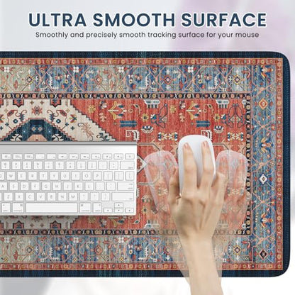 iLeadon Persian Rug Mouse Pad, Large Desk Mat for Keyboard and Mouse | Computer Desk Cover Mat with Smooth Lycra Surface, Mousepad with Non-Slip Base, Keyboard Mats for Women Office, Home - color: Terracotta Red