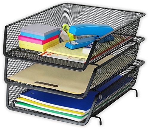 Simple Houseware Stackable Letter Tray Organizer, 3-Pack, Black | Paper Tray for Desk File Documents or Office Supplies - color: Black, size: Standard Entry