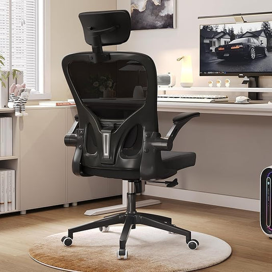 Ergonomic Office Desk Chair High Back Mesh Computer Chair Adjustable Chair | 360° Swivel Adjustable Lumbar Support & Flip-Up Armrests capacity 300 lbs capacity - color: 06black