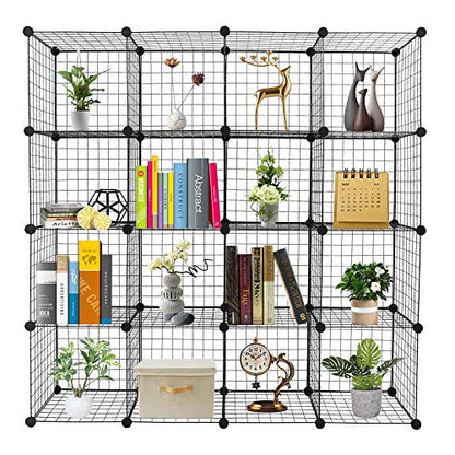 Wire Cube Storage, 16-Cube Organizer Metal, Wire C Grids Storage, Storage Bins Shelf, Modular Bookshelf, Closet Cabinet Ideal for Home, Living Room, Office