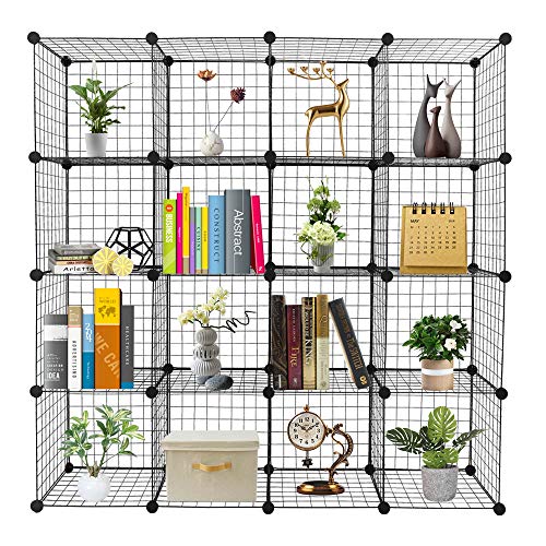 Wire Cube Storage, 16-Cube Organizer Metal, Wire C Grids Storage, Storage Bins Shelf, Modular Bookshelf, Closet Cabinet Ideal for Home, Living Room, Office