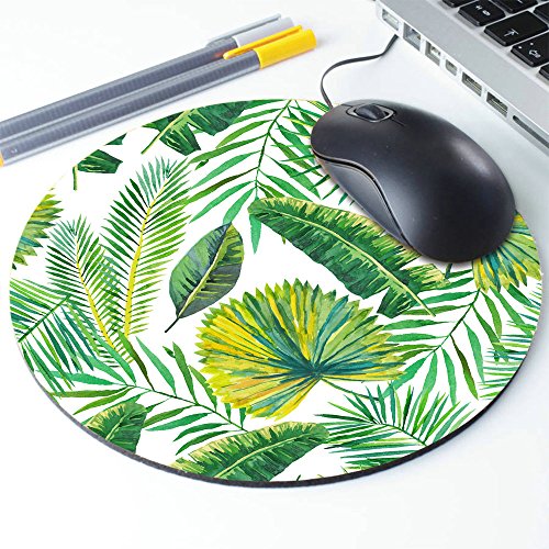 Green Palm Leaves Round Mouse Pad - Customized Non Slip Rubber Gaming Mouse Pad - color: Multi 13