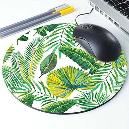 Green Palm Leaves Round Mouse Pad - Customized Non Slip Rubber Gaming Mouse Pad - color: Multi 13