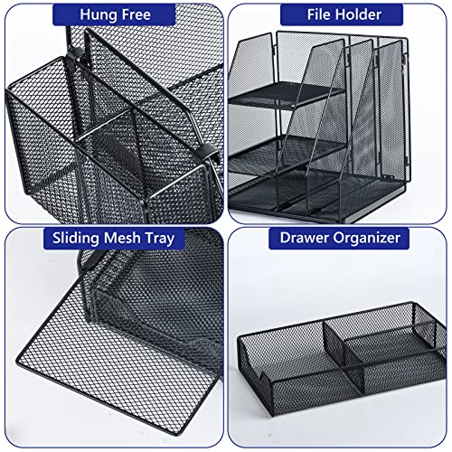 Topwey Desk Organizers and Acceessories for Office School Study | 2-Tier Paper, Letter Tray, 1 Drawer and 2 Pen Holder - color: dark black