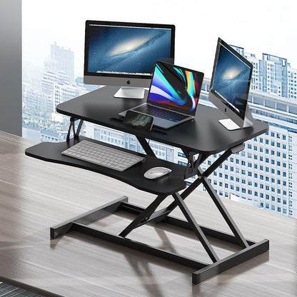 32 Inch Desk Converter, Height Adjustable Sit to Stand Riser, Dual Monitor and Laptop Workstation with Wide Keyboard Tray, Standing Computer Desk (Black) - color: Black