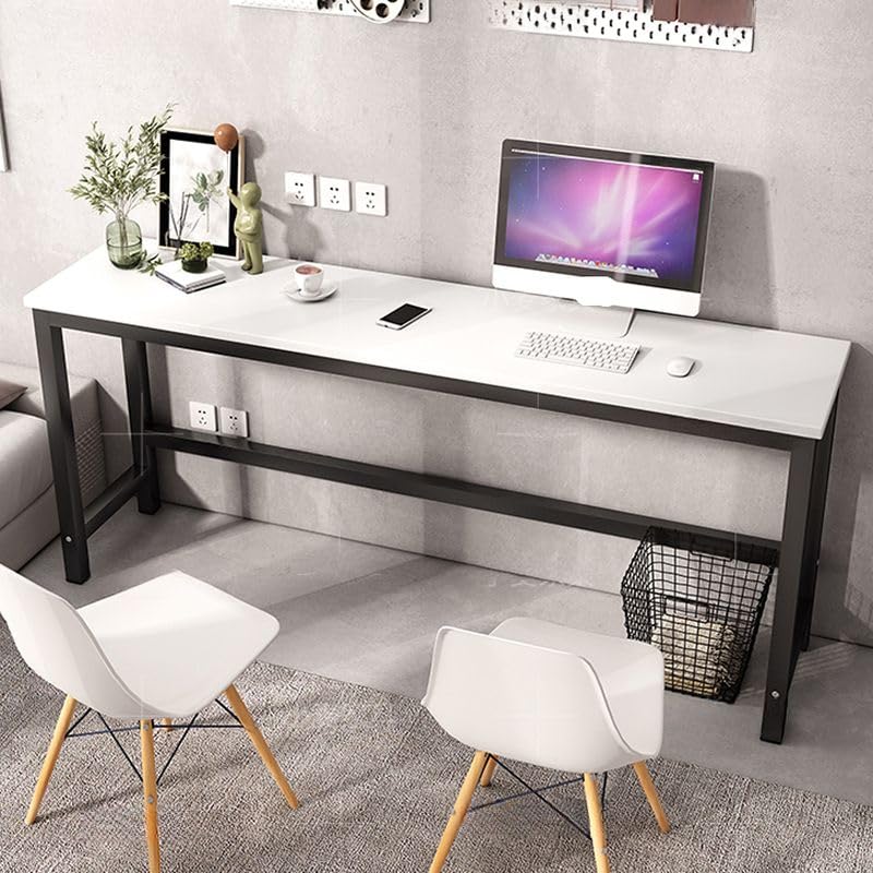 LAKIQ Rectangular Home Office Computer Desk, Manufactured Wood Top Narrow Writing Desk, Small Narrow Computer Table Workstation with Crossbeam, Without Chairs (White-Gray, 39.4" L x 11.8" W x 29" H) - color: White-gray, size: 39.4"L x 11.8"W x 29"H