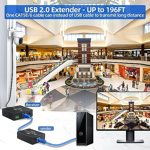 USB Extender Over Ethernet 200ft USB2.0 HUB 6ports RJ45 Cat5e/6 up to 480Mbps Plug & Play for USB Camera、touchscreens、Scanner Storage Hard Drive PC Windows,MacOS,Android