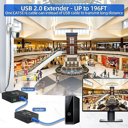 USB Extender Over Ethernet 200ft USB2.0 HUB 6ports RJ45 Cat5e/6 up to 480Mbps Plug & Play for USB Camera、touchscreens、Scanner Storage Hard Drive PC Windows,MacOS,Android