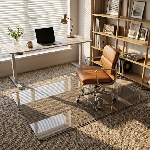 40" x 60" Glass Chair Mat for Carpet, 0.2" Thick Office Chair Mat | Heavy-Duty Tempered Glass With Crystal Clear Surface, Polished Rounded Edges Resists Scratches And Cracks For Smooth Rolling - size: 40"x60"