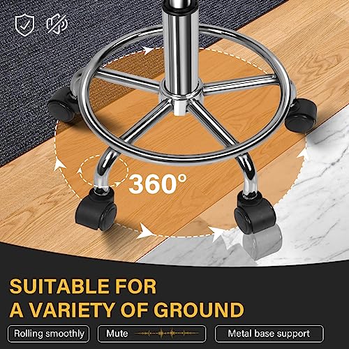 WKWKER Round Rolling Stool with Footrest PU Leather Height Adjustable 360° Swivel Stool with Wheels Office Chair Home Drafting Work Studio Shop SPA Salon Small (Grey)