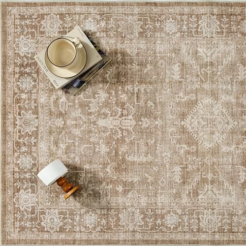 2x3 Brown Entryway Rug Vintage Area Carpet Indoor Kitchen Washable Door Mat Entrance Small Low Pile Traditional Distressed Retro Accent Throw Boho Rug Non Slip Office Bathroom