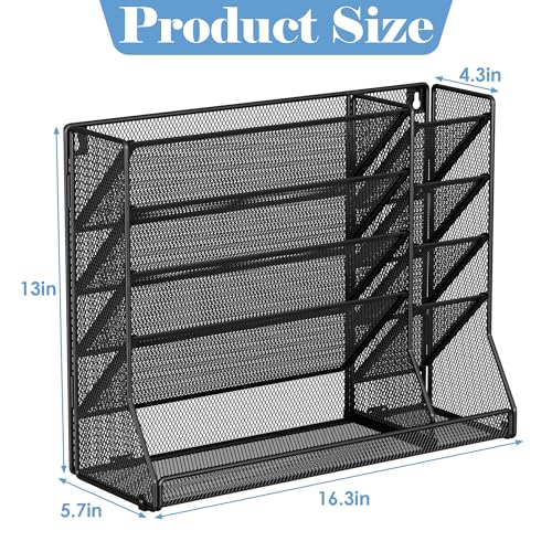 Jakyitvi Adjustable 5 Tiers Wall File Organizer Metal Hanging Holder Black - color: Black