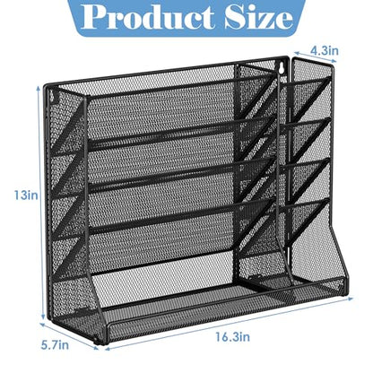 Jakyitvi Adjustable 5 Tiers Wall File Organizer Metal Hanging Holder Black - color: Black