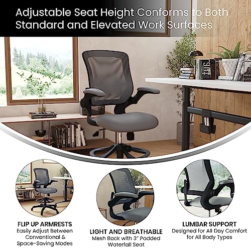 EMMA + OLIVER Mid-Back Gray Mesh Drafting Chair - color: Dark Gray