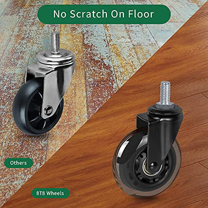 8T8 3" Office Chair Caster Wheels Heavy Duty, Set of 5, 3/8"-16x1 (Not Metric M10), Threaded Stem Casters with Nylon Nuts, Replacement PU Rubber Wheels, Safe for Hardwood Tile Floors - style: Nylon Nuts