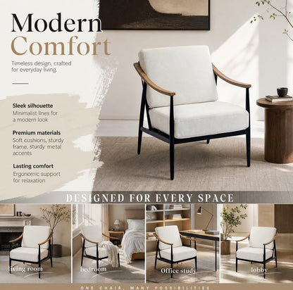 RNKSFX Modern Accent Chairs Set of 2 for Living Room Bedroom Mid Century Arm Chairs Upholstered Office Accent Chairs Comfy Waiting Room Chairs with Metal Frame, Cream White - color: Cream White