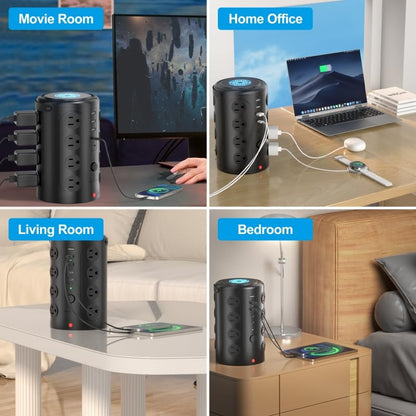 10FT Power Strip Tower Surge Protector,16 Wide‑Spaced Outlets & 5 USB Ports - size: 10FT without wireless charging