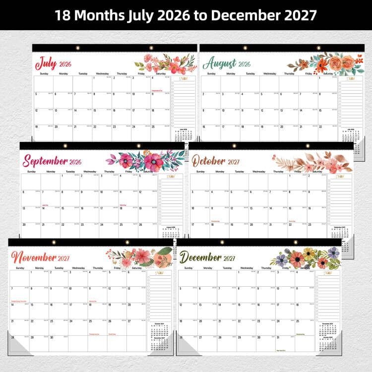 Tcamp Desk Calendar 2026-2027, Jul 2026-Dec 2027, 18-Month, 17" x 12" Large - color: Floral, size: 17"x12"(Jul 2026-Dec 2027)