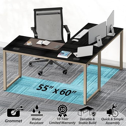 SHW 55 x 60 Commercial-Grade L-Shape Corner Office Computer Desk, Espresso - color: Espresso