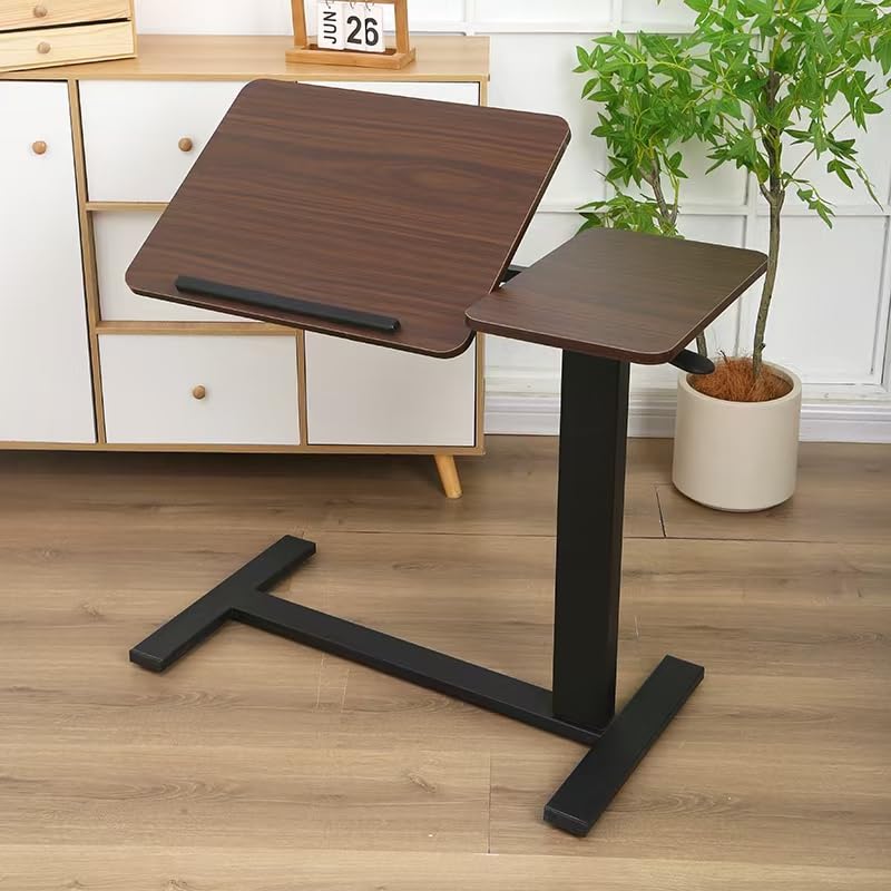 Height Adjustable Overbed Table with Wheels Mobile Rolling Bedside Desk, Tilting Laptop Stand & Tray Table for Bed, Sofa and Hospital Use (Walnut+Tilting) - color: Walnut+tilting