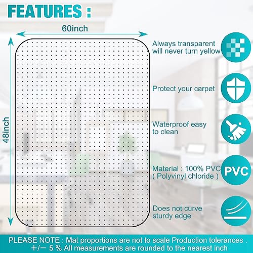 2 Pack Office Chair Mat for Carpets, 48'' x 60'' Clear Floor Mat for Carpeted Floors, Thick and Sturdy Carpet Protector with Grips, Easy Glide and Flat Without Curling - size: 2PCS 48" X 60"